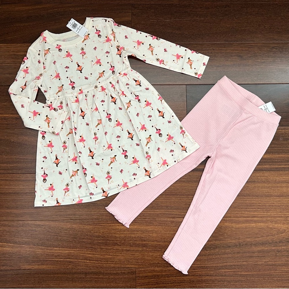 BNWT Old Navy Ballerina Print Dress and Pink Leggings Set